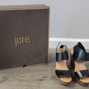 Women's black peep toe wedge heels size 6 by Jore